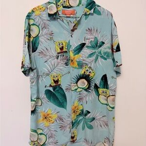 Nickelodeon SpongeBob Tropical Print Men's Shirt - Light Blue